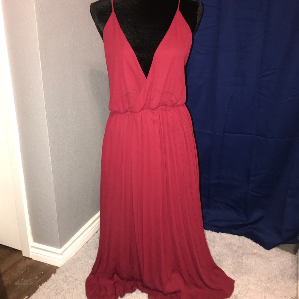 Maroon low cut maxi dress